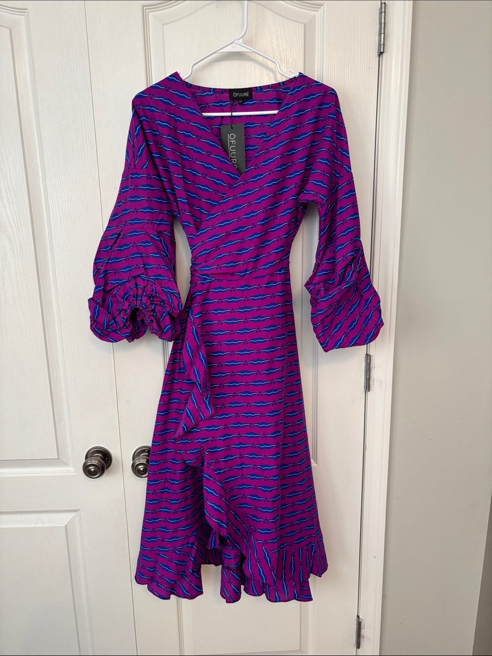 OFUURE Purple and Blue Wrap Midi Dress size XS